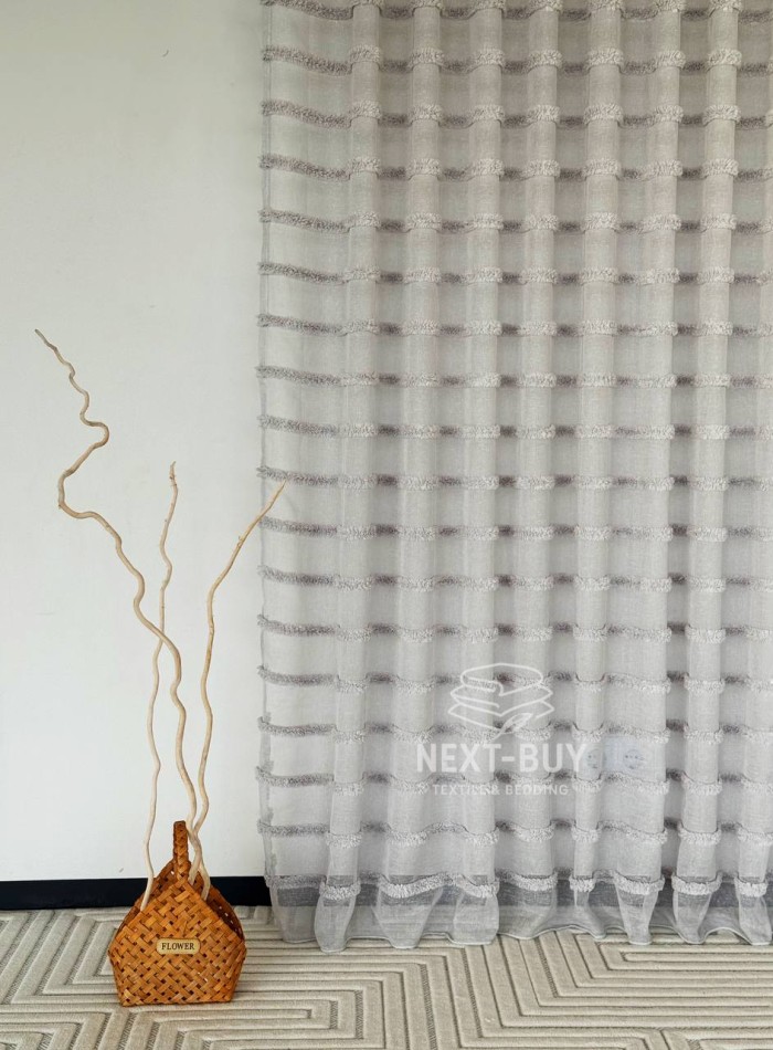 Тюль льон у смужку Linen Light Grey Туреччина - Зображення 2