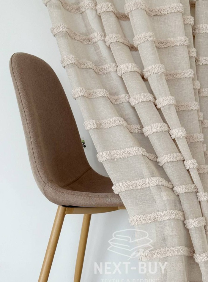 Тюль льон у смужку Linen Light Beige Туреччина - Зображення 3