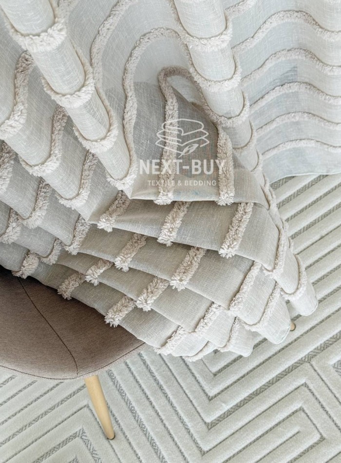 Тюль льон у смужку Linen Light Beige Туреччина - Зображення 4