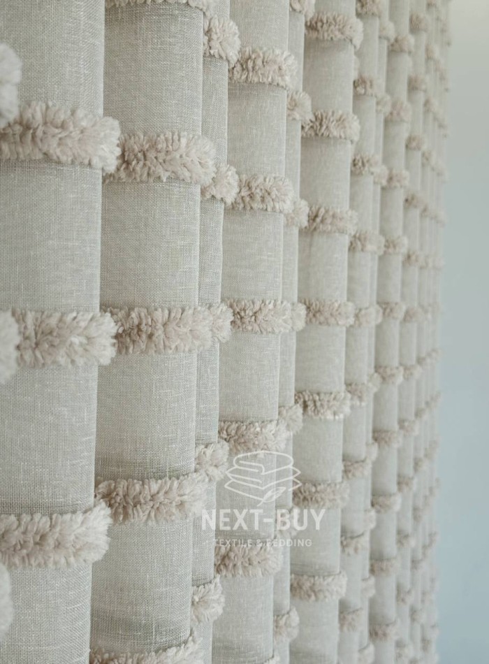 Тюль льон у смужку Linen Light Beige Туреччина - Зображення 6