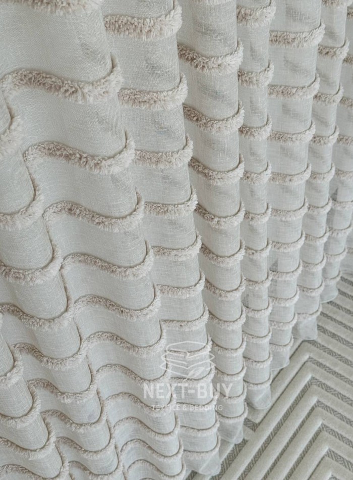 Тюль льон у смужку Linen Light Beige Туреччина - Зображення 7