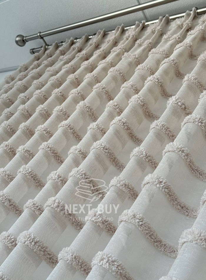 Тюль льон у смужку Linen Light Beige Туреччина - Зображення 10