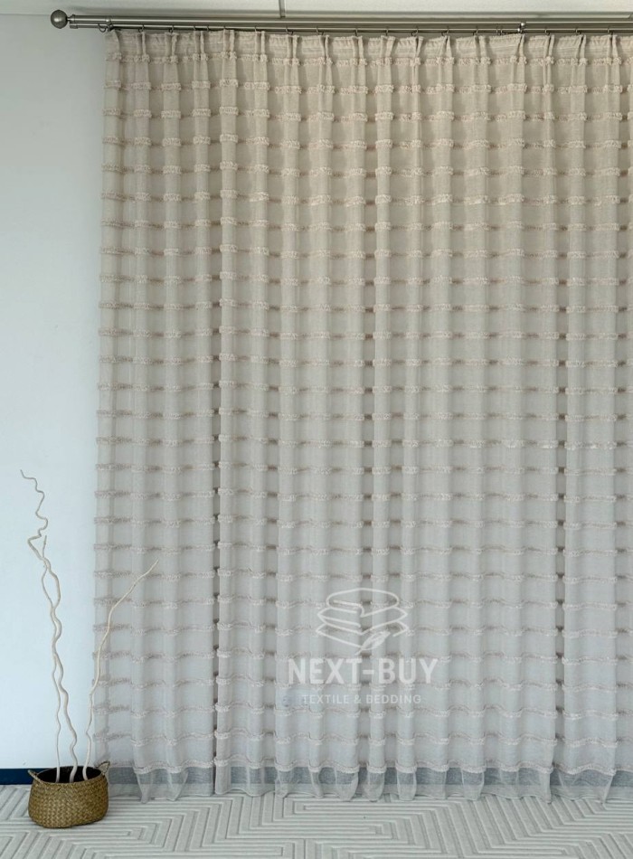 Тюль льон у смужку Linen Light Beige Туреччина - Зображення 9