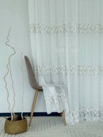 Тюль білий льон з вишивкою Linen Elegance Natural White & Beige Туреччина