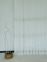 Тюль білий льон з вишивкою Linen Elegance Natural White & Beige Туреччина - Зображення 2