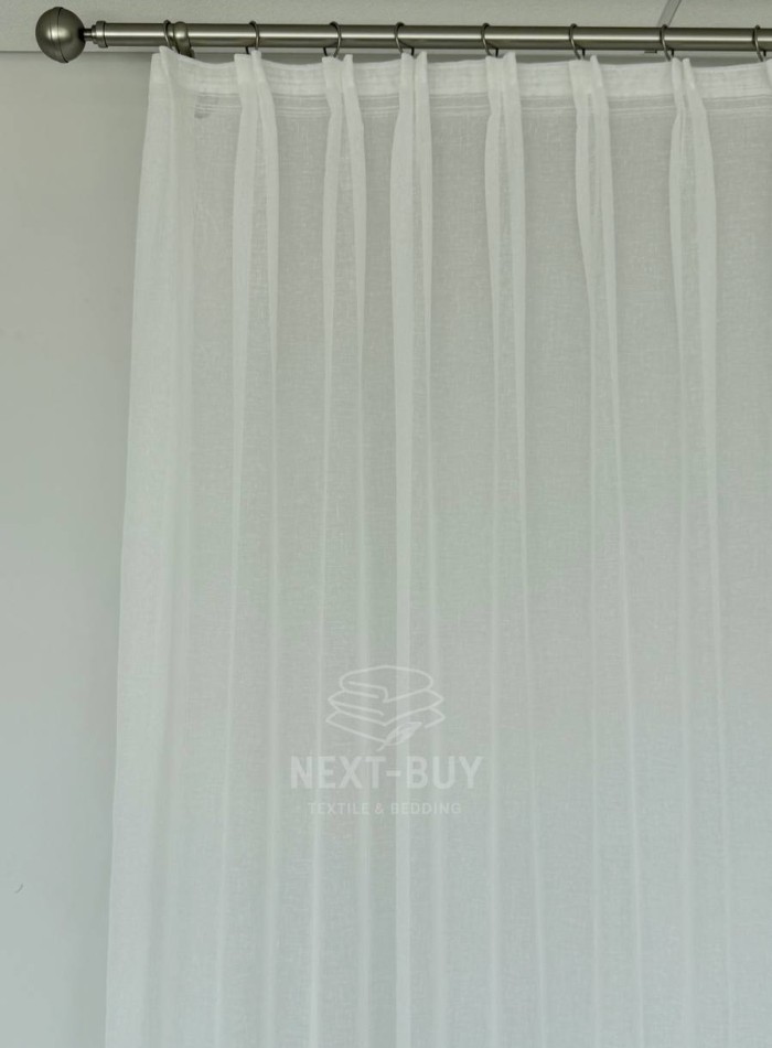 Тюль білий льон з вишивкою Linen Elegance Natural White & Beige Туреччина - Зображення 6