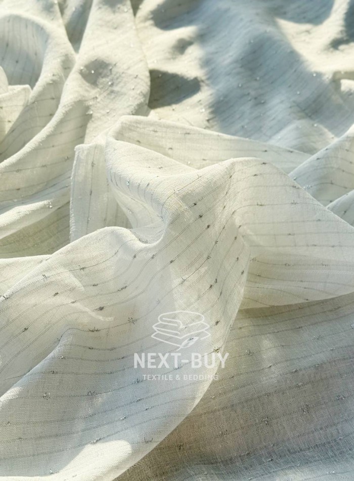 Тюль льон у смужку з сріблястим люрексом Linen Shine Stripe Snow White & Silver Туречинна - Зображення 5
