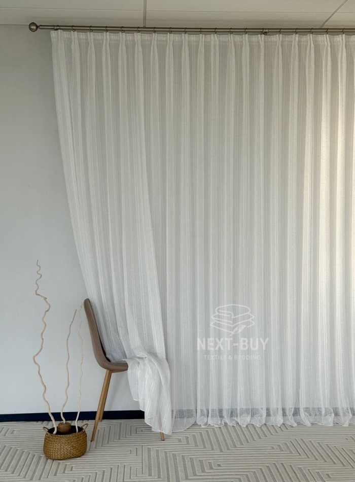 Тюль льон у смужку з сріблястим люрексом Linen Shine Stripe Snow White & Silver Туречинна - Зображення 9