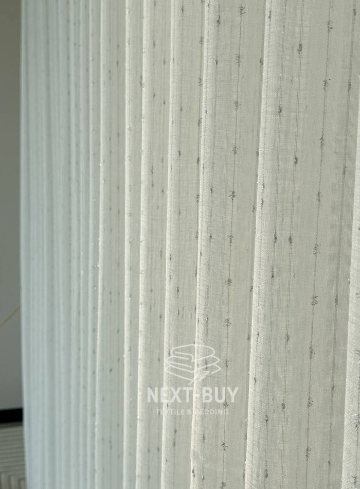 Тюль льон у смужку з сріблястим люрексом Linen Shine Stripe Snow White & Silver Туречинна - Зображення 7