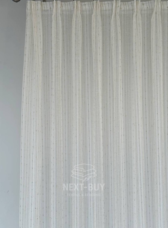 Тюль лён в полоску с золотым люрексом Linen Shine Stripe Cream & Gold, Турция — изображение 5