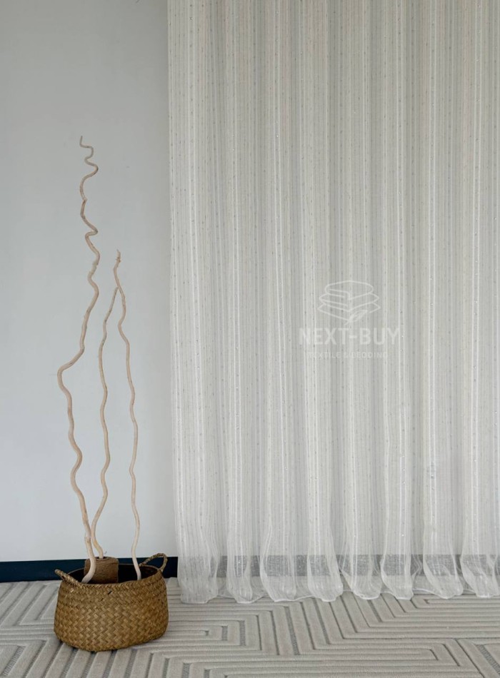 Тюль лён в полоску с золотым люрексом Linen Shine Stripe Cream & Gold, Турция — изображение 2