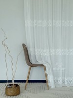 Тюль льон білий з рельєфною, флористичною вишивкою  Linen Elegance Natural White Туречинна