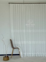 Тюль льон білий з рельєфною, флористичною вишивкою  Linen Elegance Natural White Туречинна - Зображення 4