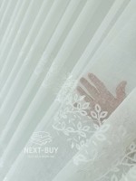 Тюль льон білий з рельєфною, флористичною вишивкою  Linen Elegance Natural White Туречинна - Зображення 6