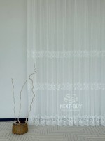 Тюль льон білий з рельєфною, флористичною вишивкою  Linen Elegance Natural White Туречинна - Зображення 2