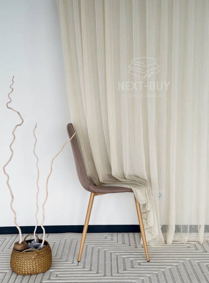 Тюль однотонний грек сітка світло-бежева з блиском Silver Light Beige Туреччина - Зображення 4