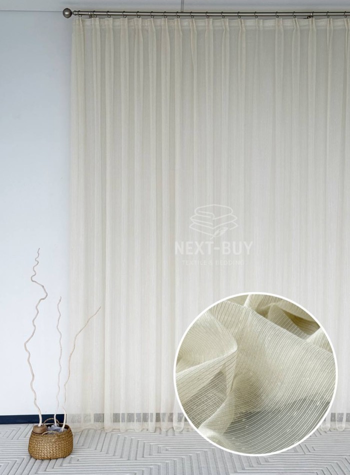 Тюль однотонний грек сітка світло-бежева з блиском Silver Light Beige Туреччина - Зображення 2