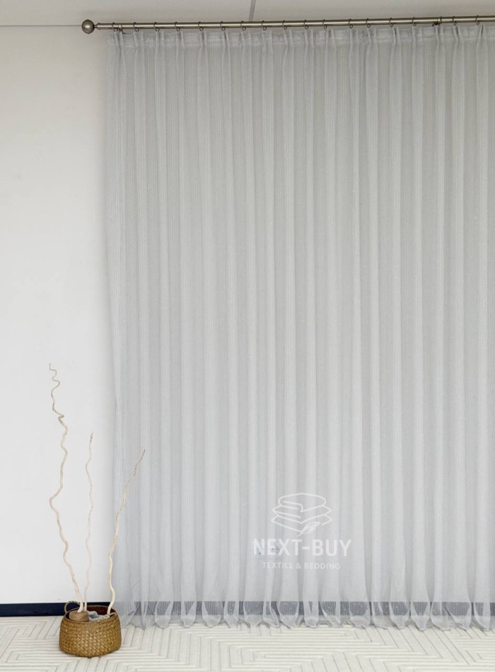 Тюль однотонная грек сетка серая с блеском Silver Light Grey with Lurex, Турция — изображение 7