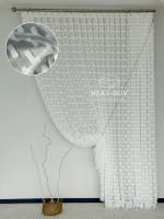 Тюль лён белоснежная с 3D мягкими помпонами Linen White Boho Chic, Турция — изображение 2