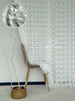 Тюль лён белоснежная с 3D мягкими помпонами Linen White Boho Chic, Турция