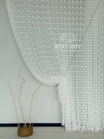 Тюль лён белоснежная с 3D мягкими помпонами Linen White Boho Chic, Турция — изображение 5