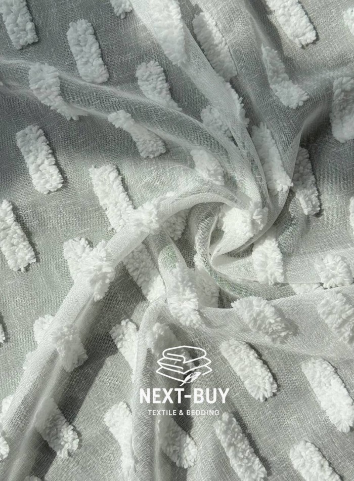 Тюль лён белоснежная с 3D мягкими помпонами Linen White Boho Chic, Турция — изображение 6