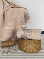 Рушники Leaf Harmony biege Туреччина набір баня + лице 100% бавовна, беж з візерунком листя - Зображення 2