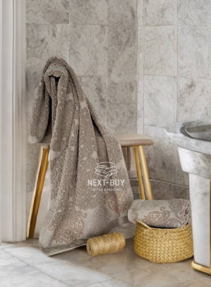 Полотенца Royal Ornament Mokko – Турция, 100% хлопок, цвет мокко с объёмным узором 2шт — изображение 3