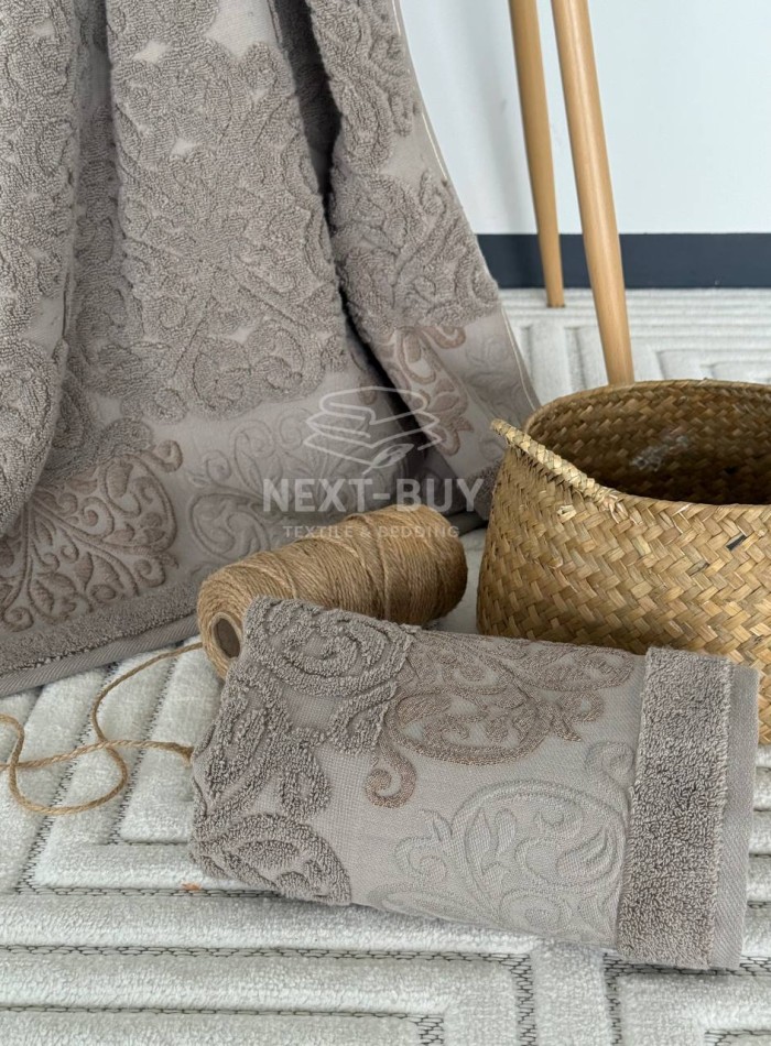 Полотенца Royal Ornament Mokko – Турция, 100% хлопок, цвет мокко с объёмным узором 2шт — изображение 4