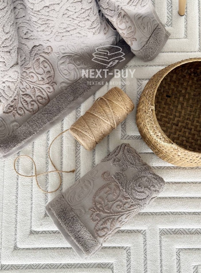 Полотенца Royal Ornament Mokko – Турция, 100% хлопок, цвет мокко с объёмным узором 2шт — изображение 5