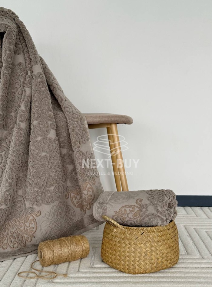 Полотенца Royal Ornament Mokko – Турция, 100% хлопок, цвет мокко с объёмным узором 2шт — изображение 6