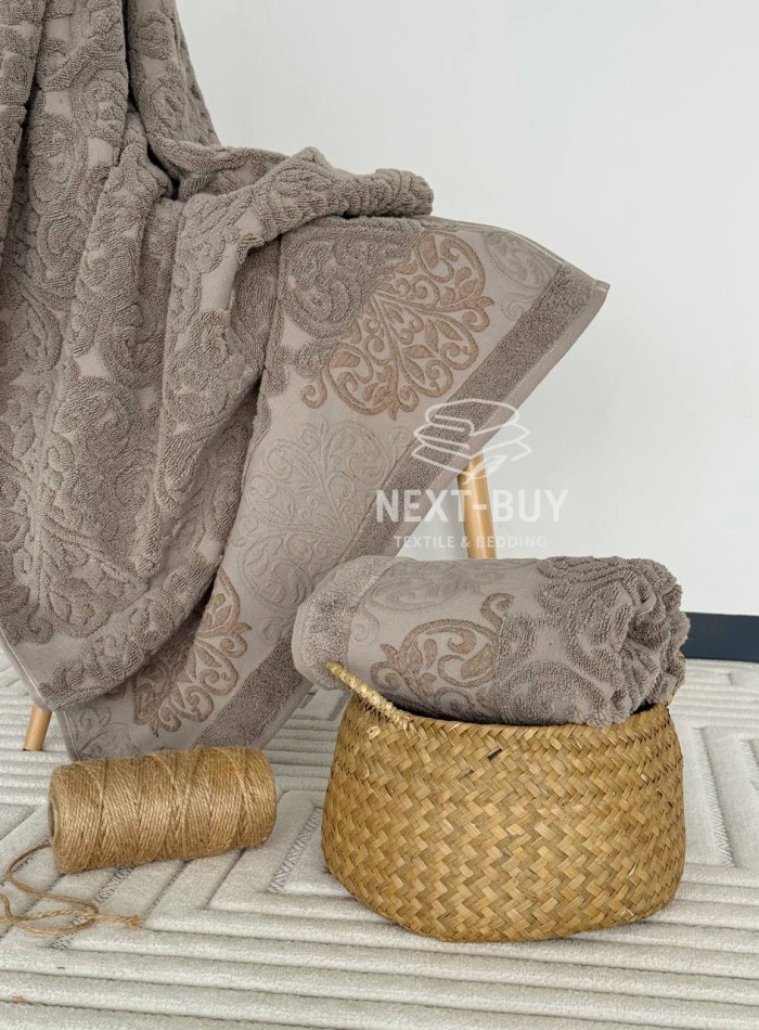 Полотенца Royal Ornament Mokko – Турция, 100% хлопок, цвет мокко с объёмным узором 2шт — изображение 2