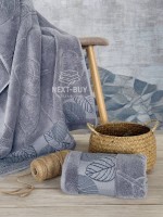 Рушники Leaf Harmony Gri  Туреччина набір баня + лице 100% бавовна шоколадний з візерунком листя