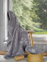Рушники Leaf Harmony Gri  Туреччина набір баня + лице 100% бавовна шоколадний з візерунком листя - Зображення 3