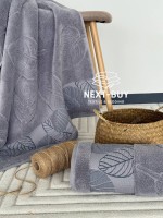 Рушники Leaf Harmony Gri  Туреччина набір баня + лице 100% бавовна шоколадний з візерунком листя - Зображення 6