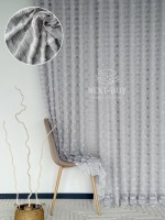 Тюль лён серая с 3D мягкими помпонами Linen Grey Boho Chic, Турция