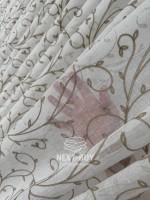 Тюль лён натуральная белая с аппликацией Brown Natural Leaf Embroidery Турция — изображение 3