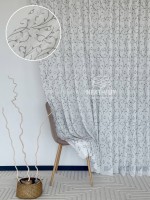 Тюль Gray Natural Leaf Embroidery – белый лён с серым узором (Турция)