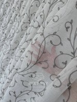 Тюль Gray Natural Leaf Embroidery – белый лён с серым узором (Турция) — изображение 3