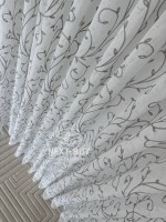 Тюль Gray Natural Leaf Embroidery – белый лён с серым узором (Турция) — изображение 6