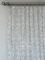 Тюль Gray Natural Leaf Embroidery – белый лён с серым узором (Турция) — изображение 7