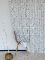 Тюль Gray Natural Leaf Embroidery – белый лён с серым узором (Турция) — изображение 2