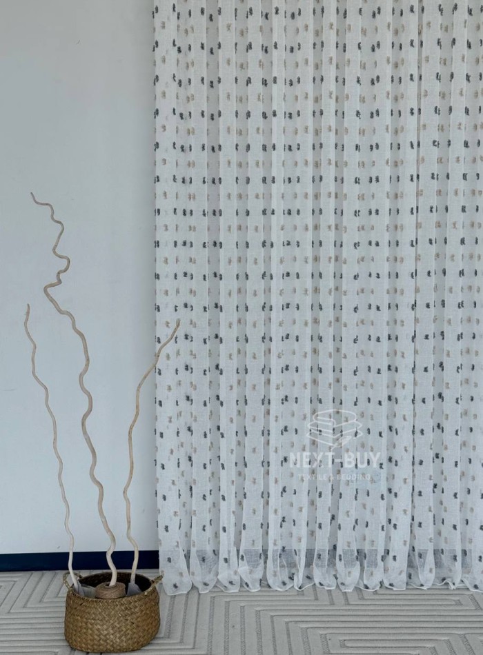 Тюль Linen Dots Harmony з 3D помпонами Anthracite & Beige – Туреччина - Зображення 7