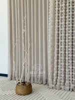 Тюль бежевий льон з 3D м’якими помпонами Linen Bej Boho Chic Туреччина - Зображення 8