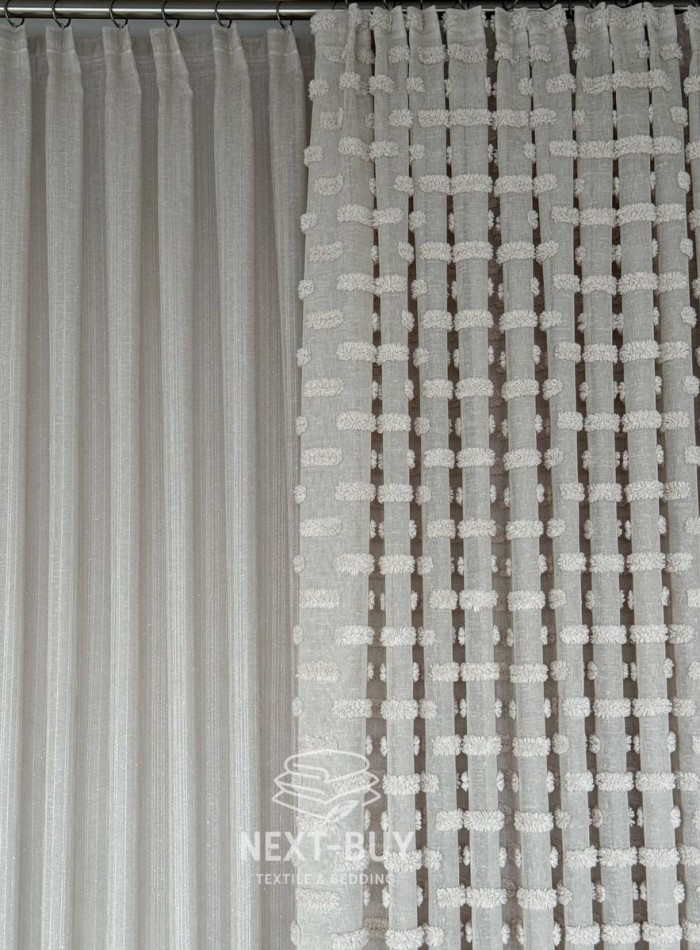 Тюль бежевий льон з 3D м’якими помпонами Linen Bej Boho Chic Туреччина - Зображення 5