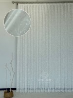Тюль білий льон з білим візерунком White Natural Leaf Embroidery Туреччина - Зображення 2