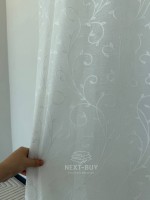 Тюль білий льон з білим візерунком White Natural Leaf Embroidery Туреччина - Зображення 3