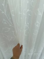 Тюль білий льон з білим візерунком White Natural Leaf Embroidery Туреччина - Зображення 4