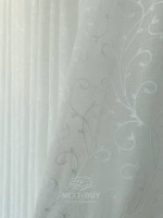 Тюль білий льон з білим візерунком White Natural Leaf Embroidery Туреччина - Зображення 5