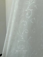 Тюль білий льон з білим візерунком White Natural Leaf Embroidery Туреччина - Зображення 9